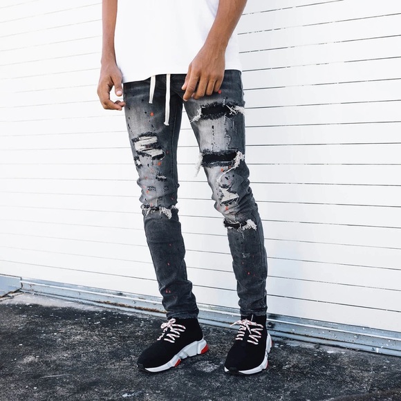 Thrt Chicago repair denim Skinny gray/red jeans - Picture 2 of 4